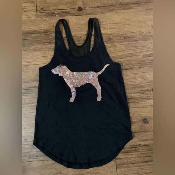 PINK VICTORIA’S SECRET ROSEGOLD BLING DOG MESH TANK / JOGGERS OUTFIT SET XS - Picture 8 of 14